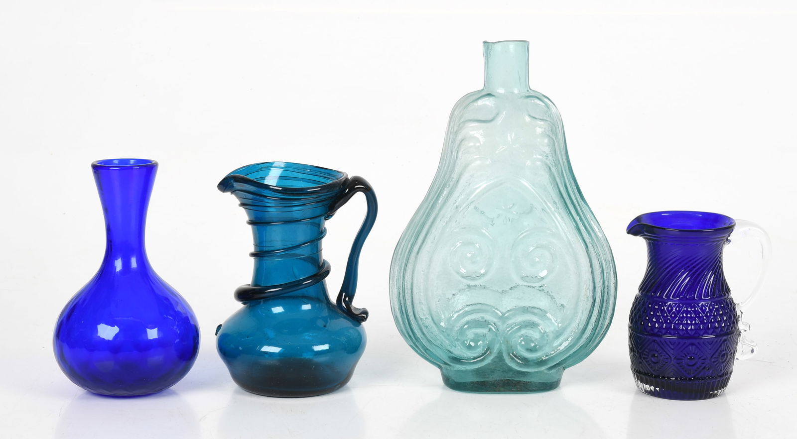 An American Aquamarine Molded-Glass Violin Flask, c. 1840-1860 (1 of 11)