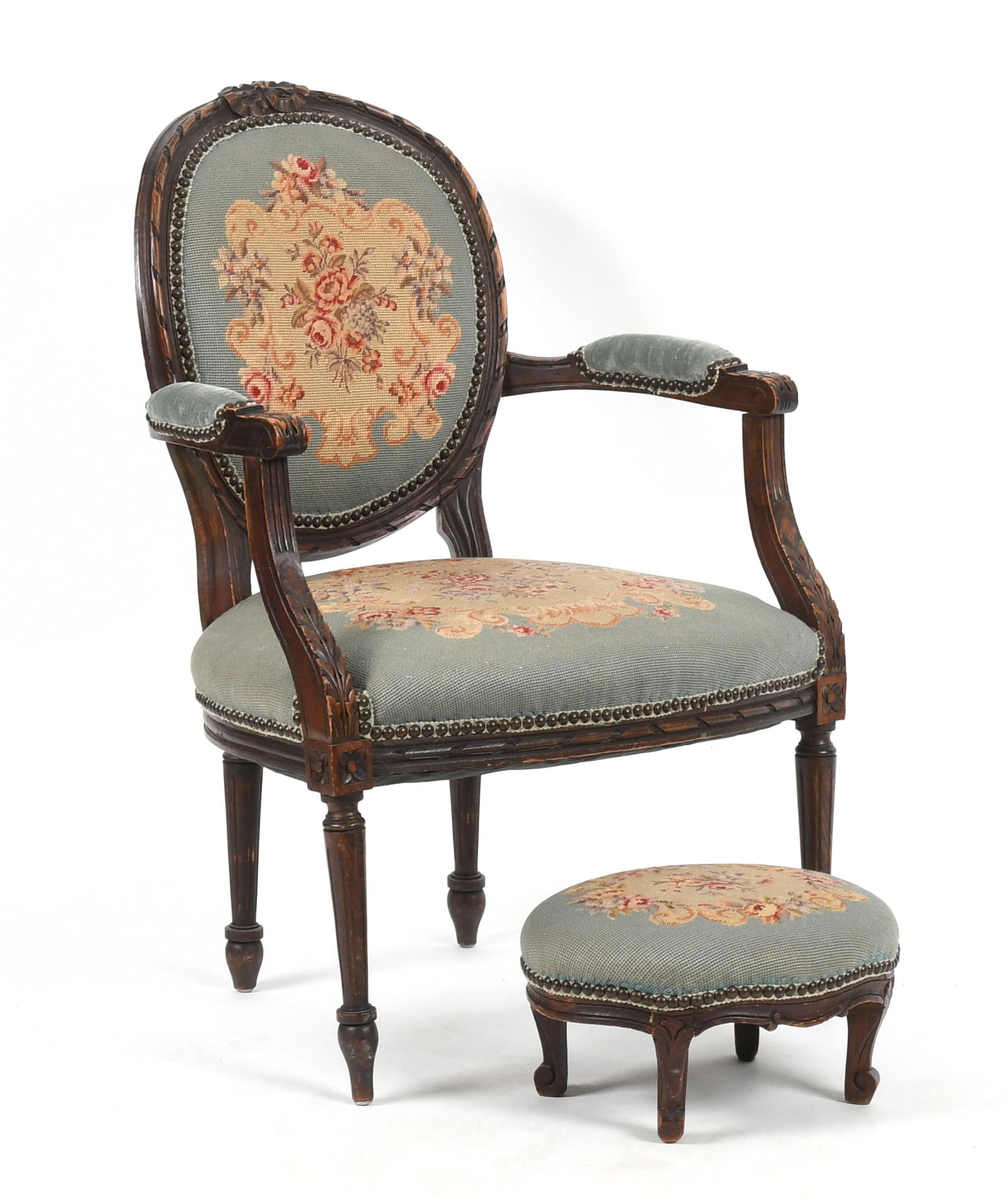 A Louis XVI-Style Carved and Stained Fauteuil, Late 19th/ Early 20th Century (1 of 12)
