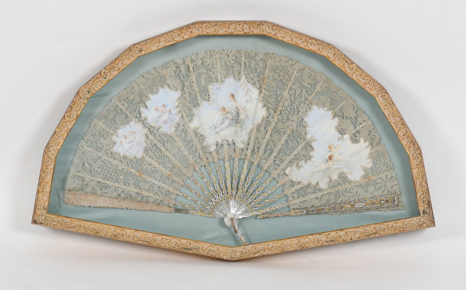 A Large Hand Painted Lace and Mother Of Pearl Fan (1 of 8)