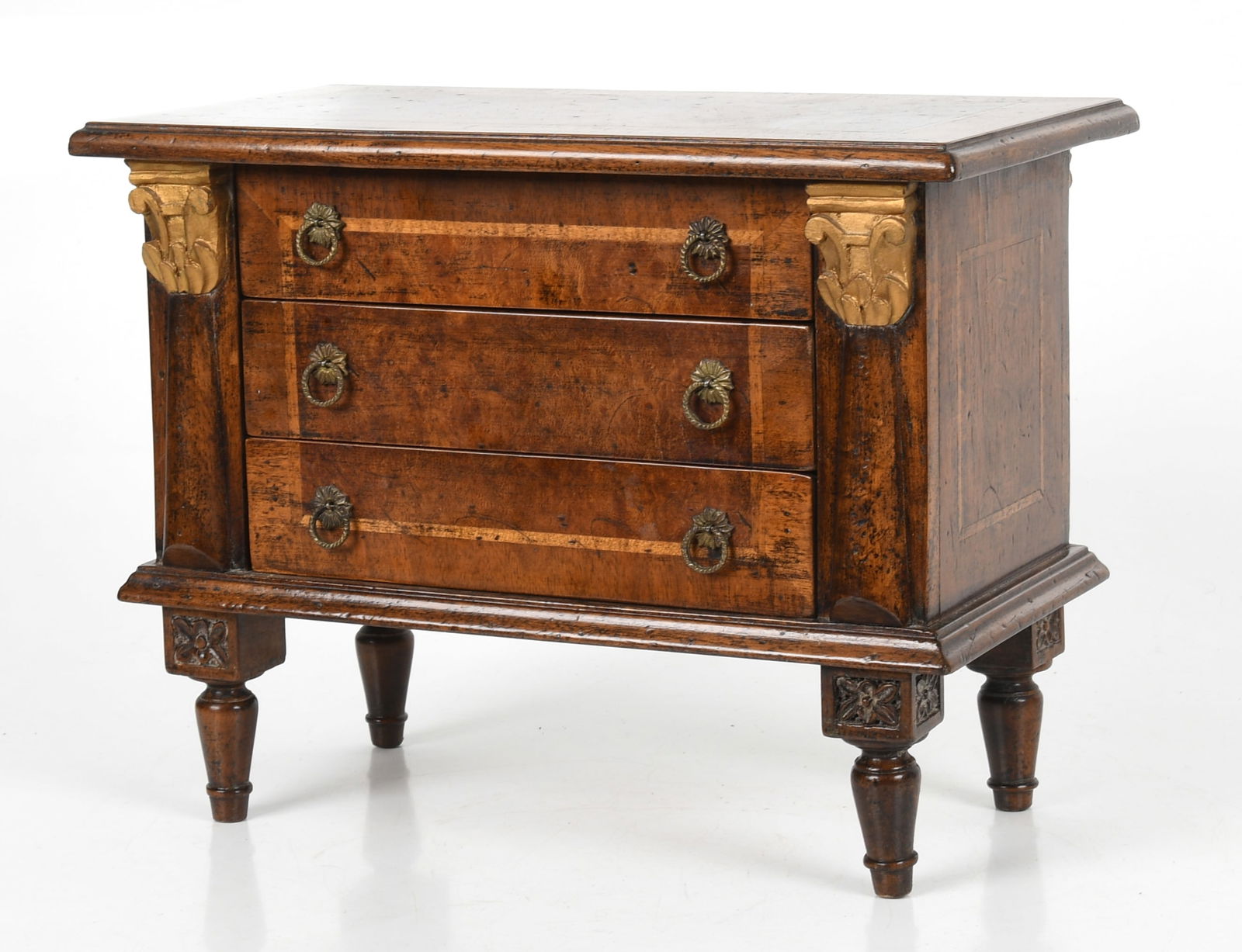 A Continental Walnut and Parcel-Gilt Miniature Chest-of-Drawers, Late 19th/ Early 20th Century (1 of 8)