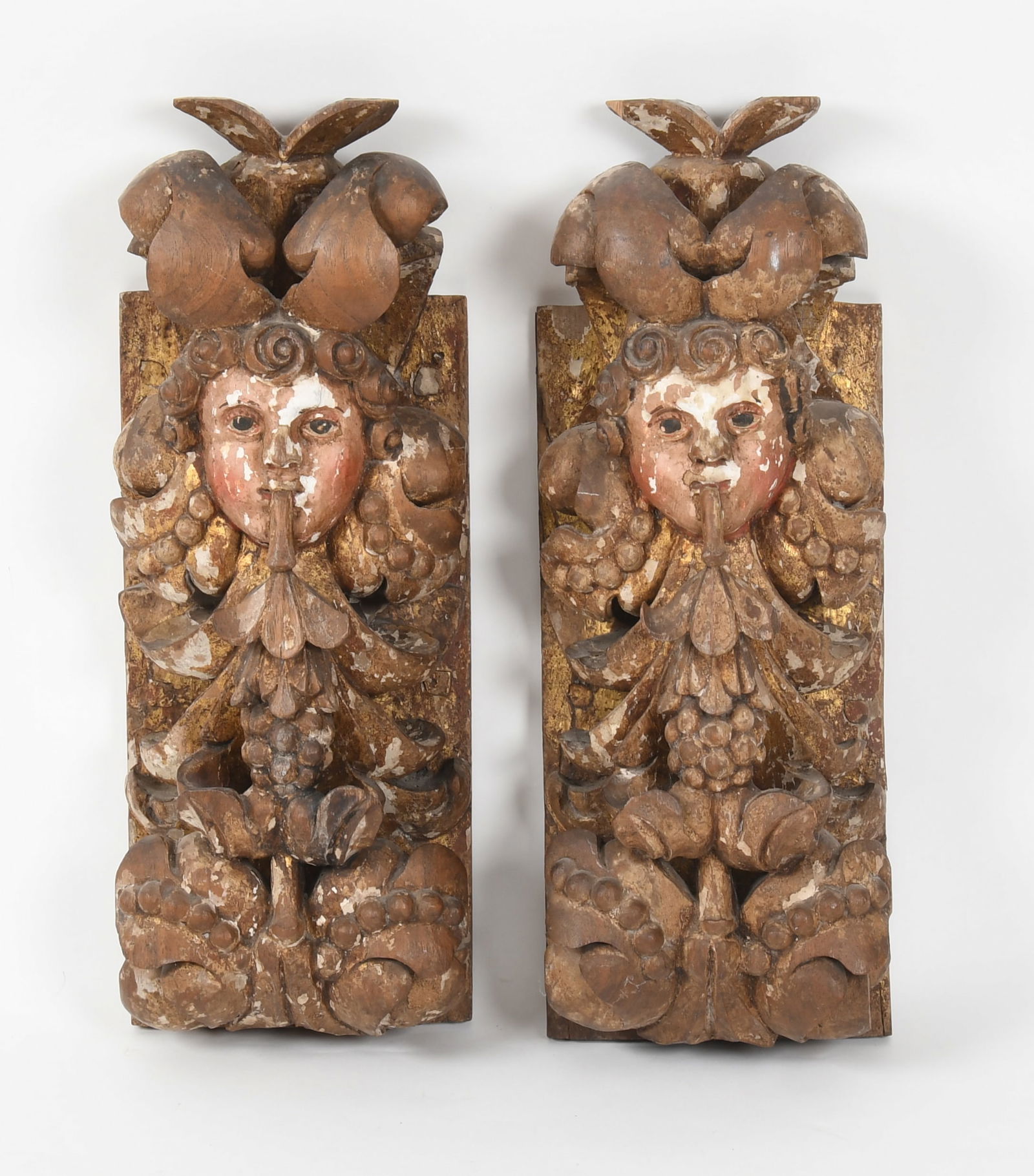 A Pair of Continental Carved, Painted and Parcel-Gilt Putti Corbels, Late 19th Century (1 of 9)