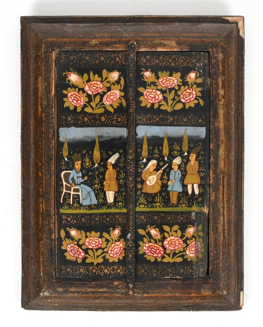 A Persian Lacquered and Paint Decorated Mirror (1 of 8)