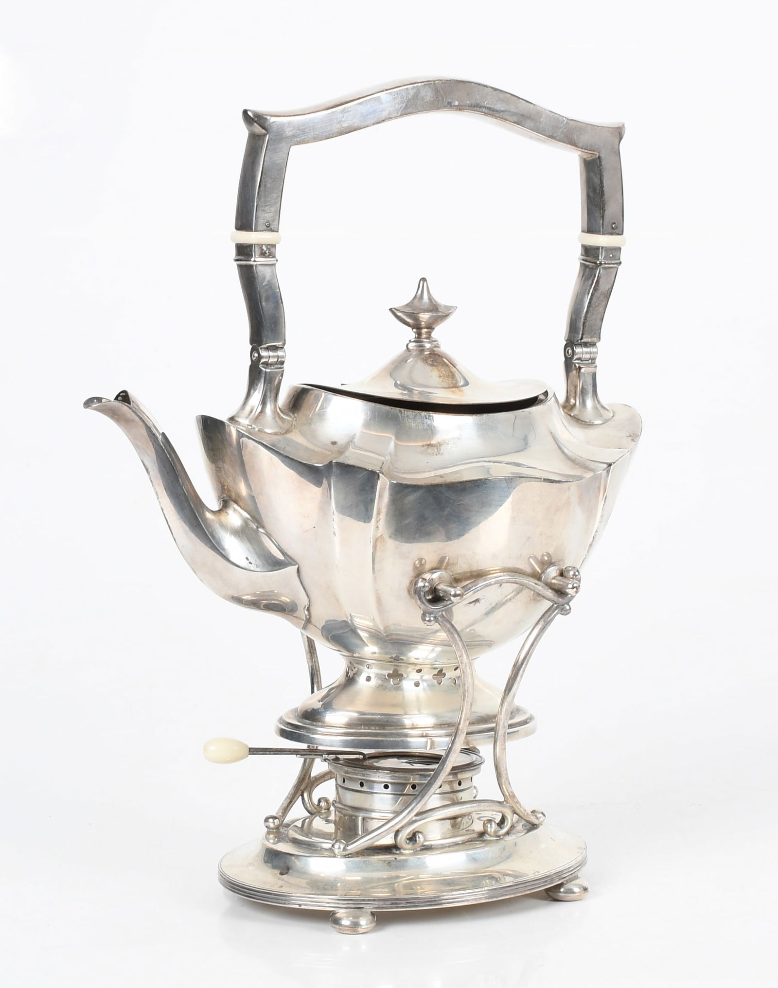 A Sterling Silver Gorham Kettle and Stand: A Sterling Silver Gorham Kettle and Stand An early 20th century neoclassical example, marked as pictured. Dimensions: 10in x 6in, the overall height is 13in. The total approximate weight is