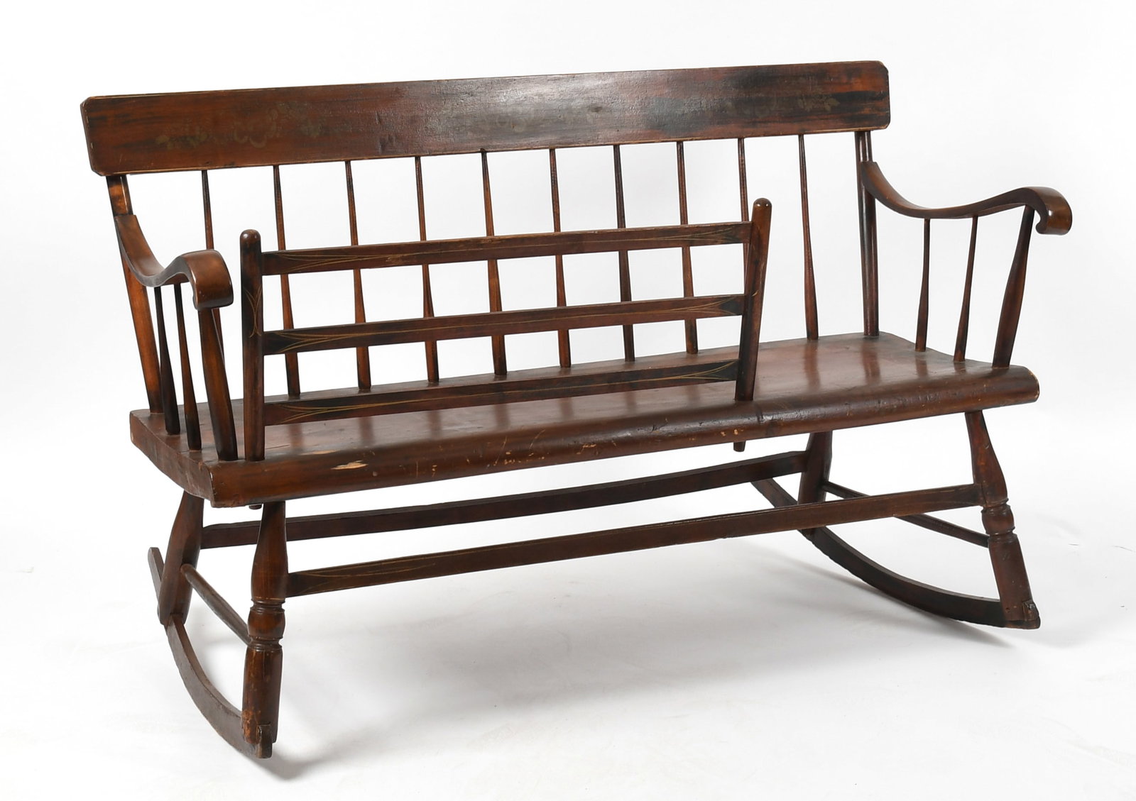 An American Late Windsor Stencil-Decorated Settee Rocker, c. 1810-1820 (1 of 9)
