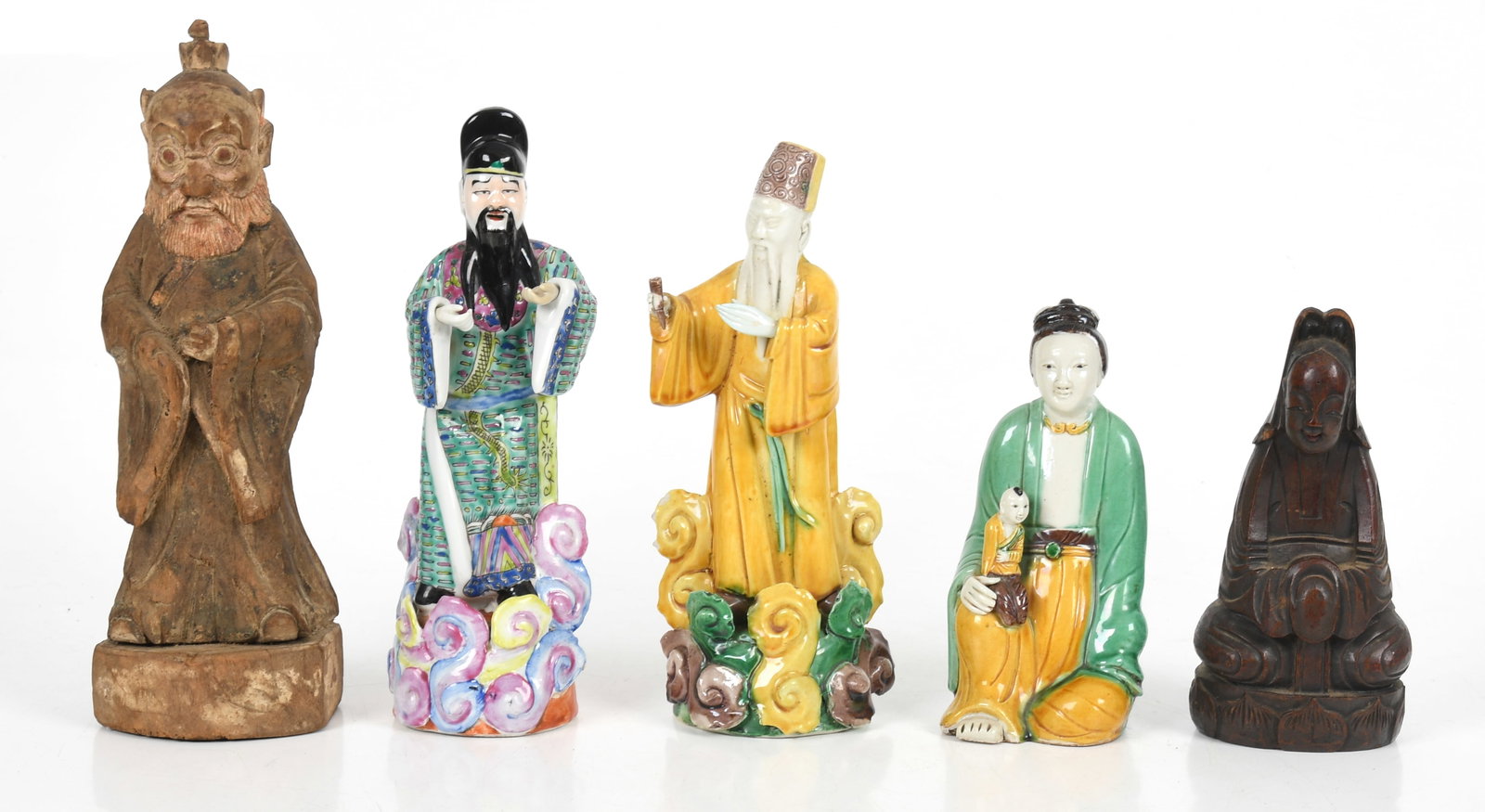 A Collection of Five Chinese Porcelain and Wood Figures, 19th/ 20th Century (1 of 9)