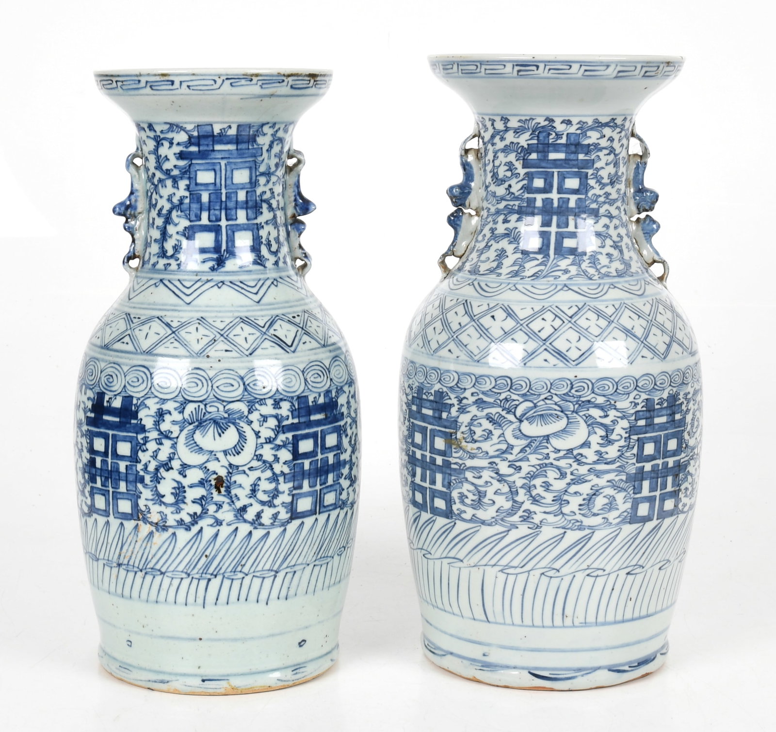 A Near Pair of Chinese Blue and White Porcelain "Double Happiness" Vases, Late 19th/ Early 20th (1 of 6)