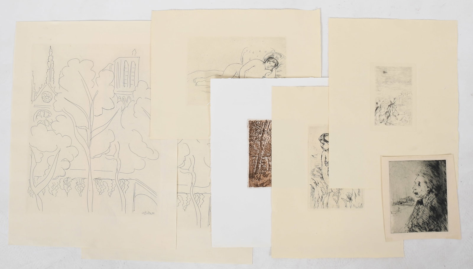 A Group of Seven Loose Engravings, Including Examples after Henri Matisse (French, 1869-1954),: A Group of Seven Loose Engravings, Including Examples after Henri Matisse (French, 1869-1954), Pierre-Auguste Renoir (French, 1841-1919), and Paul Cezanne (French 1839-1906) Together with a dry