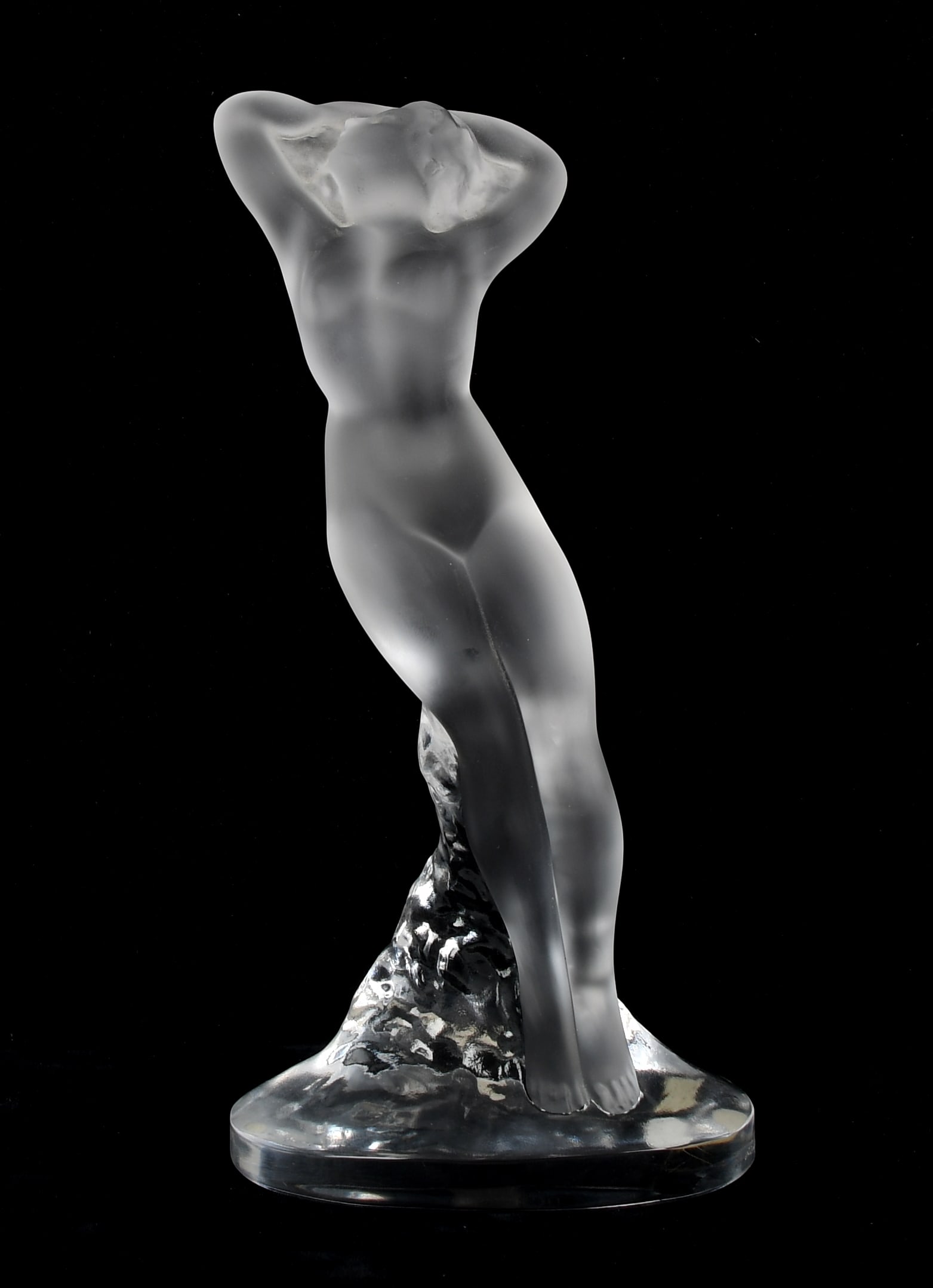 Lalique "Danseuse Bras Leves" Frosted Crystal Figure, Second Half 20th Century: Lalique "Danseuse Bras Leves" Frosted Crystal Figure, Second Half 20th Century Designed by Marc Lalique, c. 1960. Printed labels on underside of base "MADE IN FRANCE"