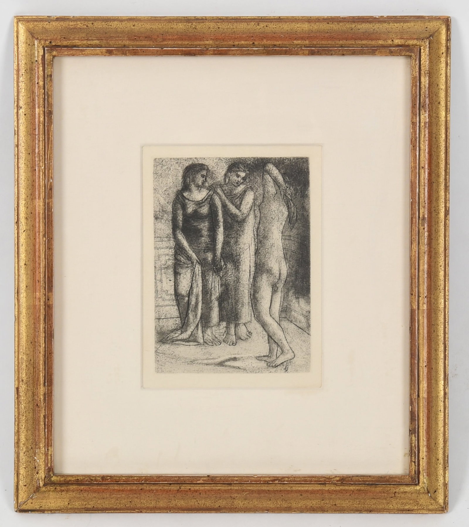 After Pablo Picasso (Spanish, Spanish, 1881-1973), The Three Graces, etching: After Pablo Picasso (Spanish, Spanish, 1881-1973), The Three Graces, etching Apparently unsigned and likely a later printing. Dimensions: 7 in. x 5 in. (plate); 15 3/4 in. x 1