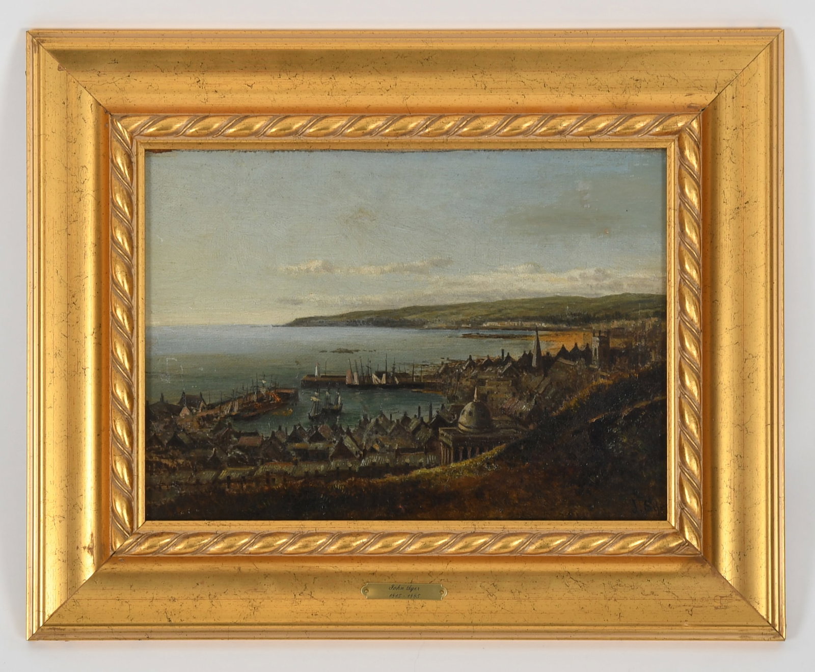 John Syer (English, 1815-1885), View of a Coastal Town: John Syer (English, 1815-1885), View of a Coastal Town Oil on canvas laid down to board; signed "J. Syer" lower right Dimensions: 9 in. x 12 1/2 in.; 14 1/4 in. x 17