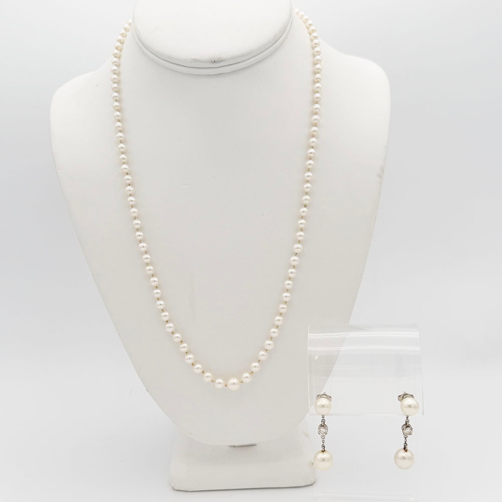 Mikimoto Pearl Necklace w/ Pearl and Diamond Earrings (1 of 5)