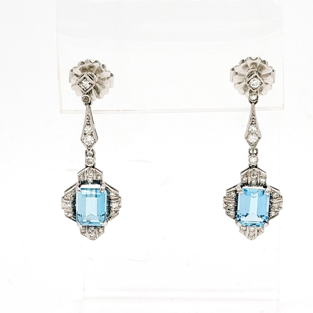 14K White Gold Aquamarine and Diamond Drop Earrings (1 of 2)