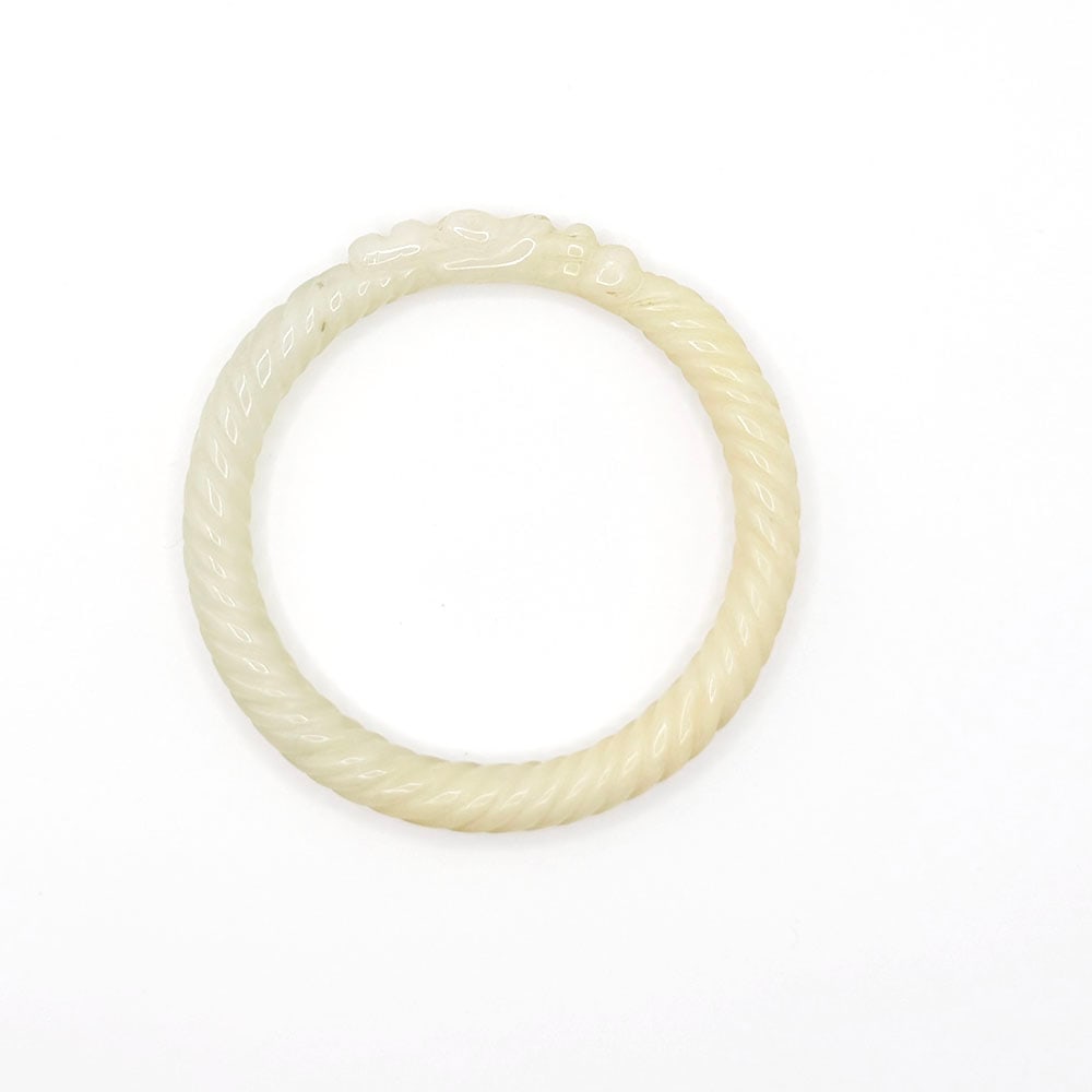 Chinese Qing Dynasty Carved White Jade Bangle Bracelet (1 of 4)