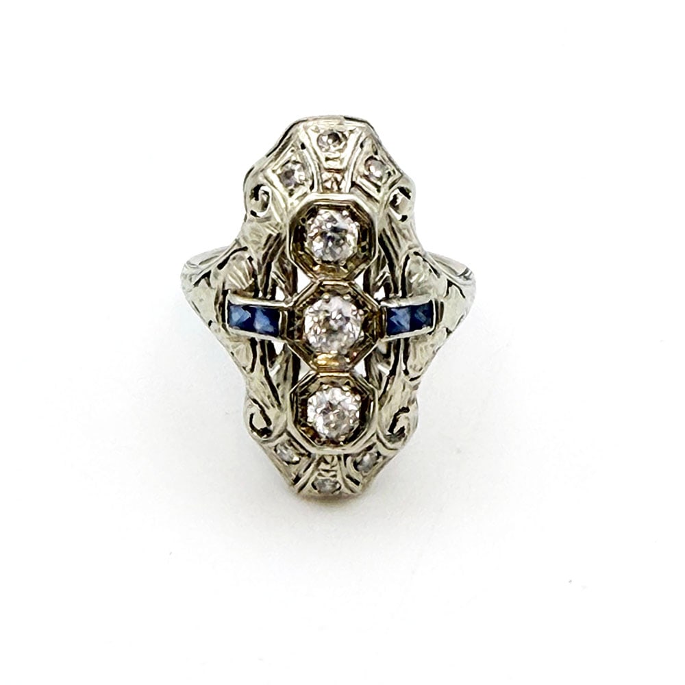 Art Deco 20K Gold, Diamond, and Sapphire Ring (1 of 4)