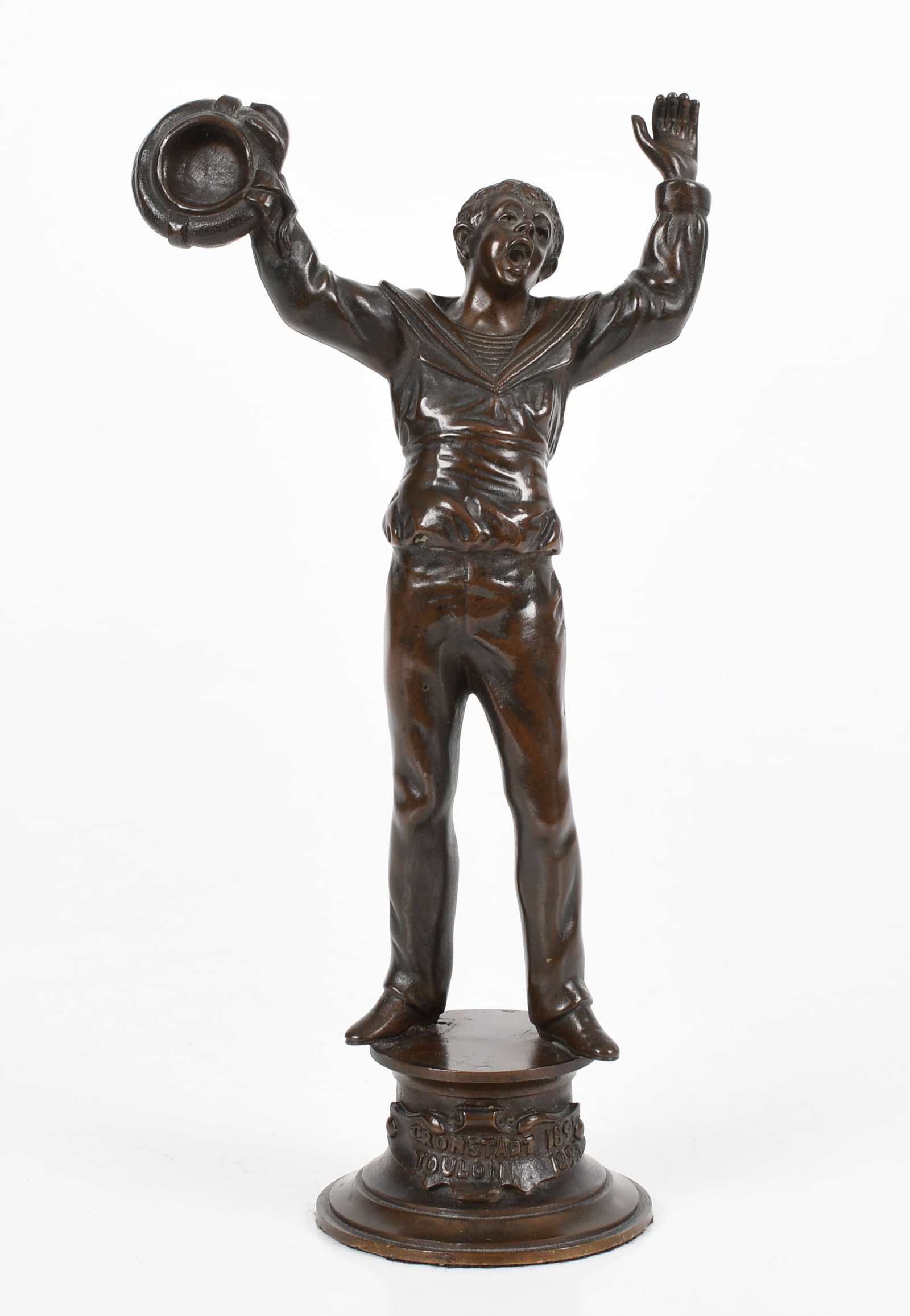 A Turn of the 20th Century Bronze Figure, Naval Interest: A Turn of the 20th Century Bronze Figure, Naval Interest A bronze figure of a young sailor commemorating the naval diplomatic visits between France and Russia in Kronstadt in 1891 and Toul