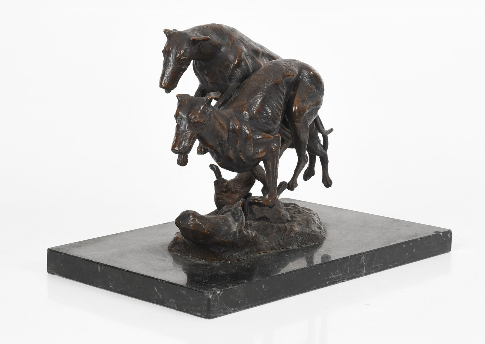 Neil Campbell (American, b. 1958), Racing Greyhounds: Neil Campbell (American, b. 1958), Racing Greyhounds 20th century, in patinated bronze fixed to a black marble plinth, signed in the casting. Dimensions: 14 x 9in,