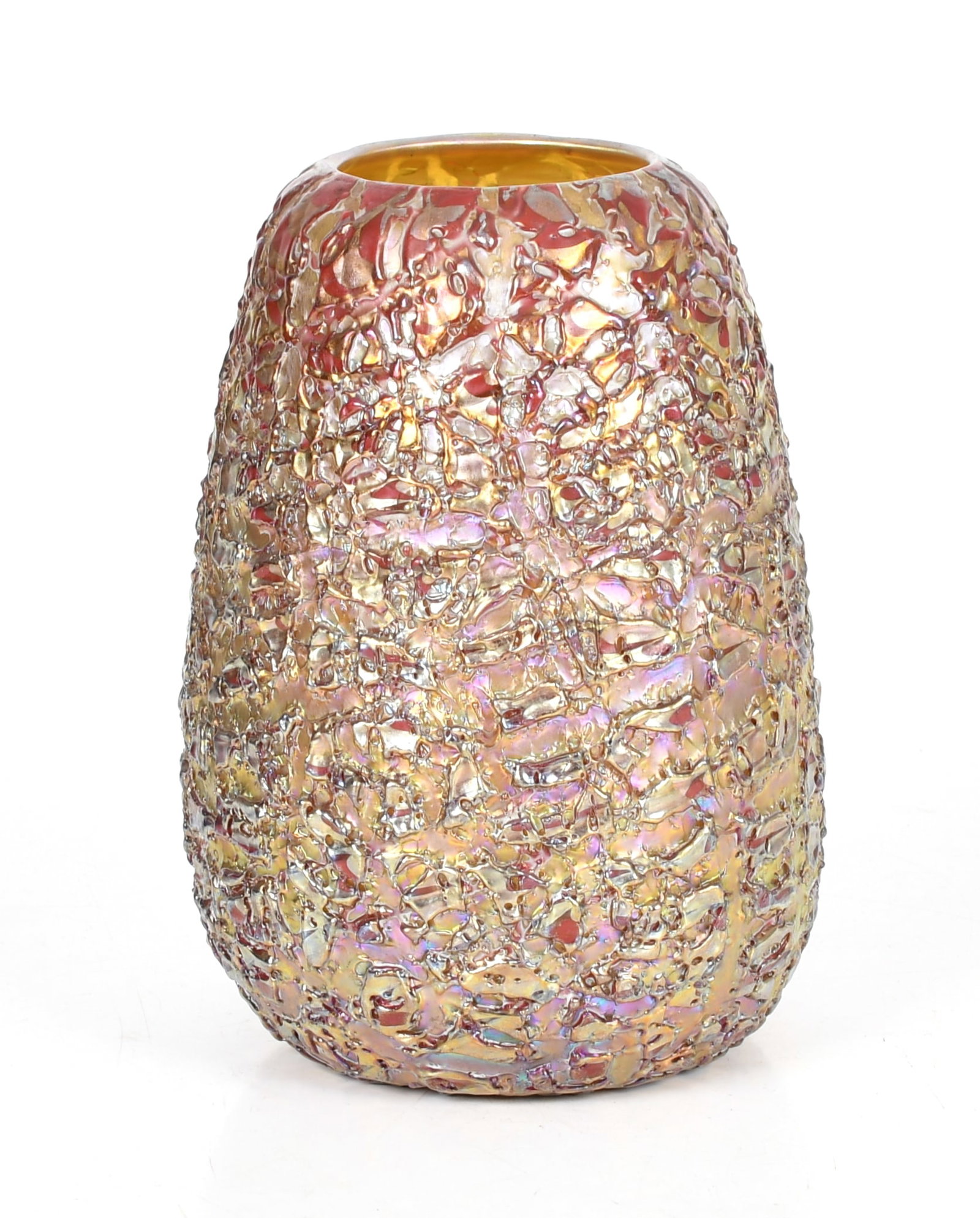 An Art Glass Vase Attributed to Durand: An Art Glass Vase Attributed to Durand An iridescent purple/red example with a crackle surface, unsigned. Dimensions: 6in diameter, the height is 8 1/2in.&nbs