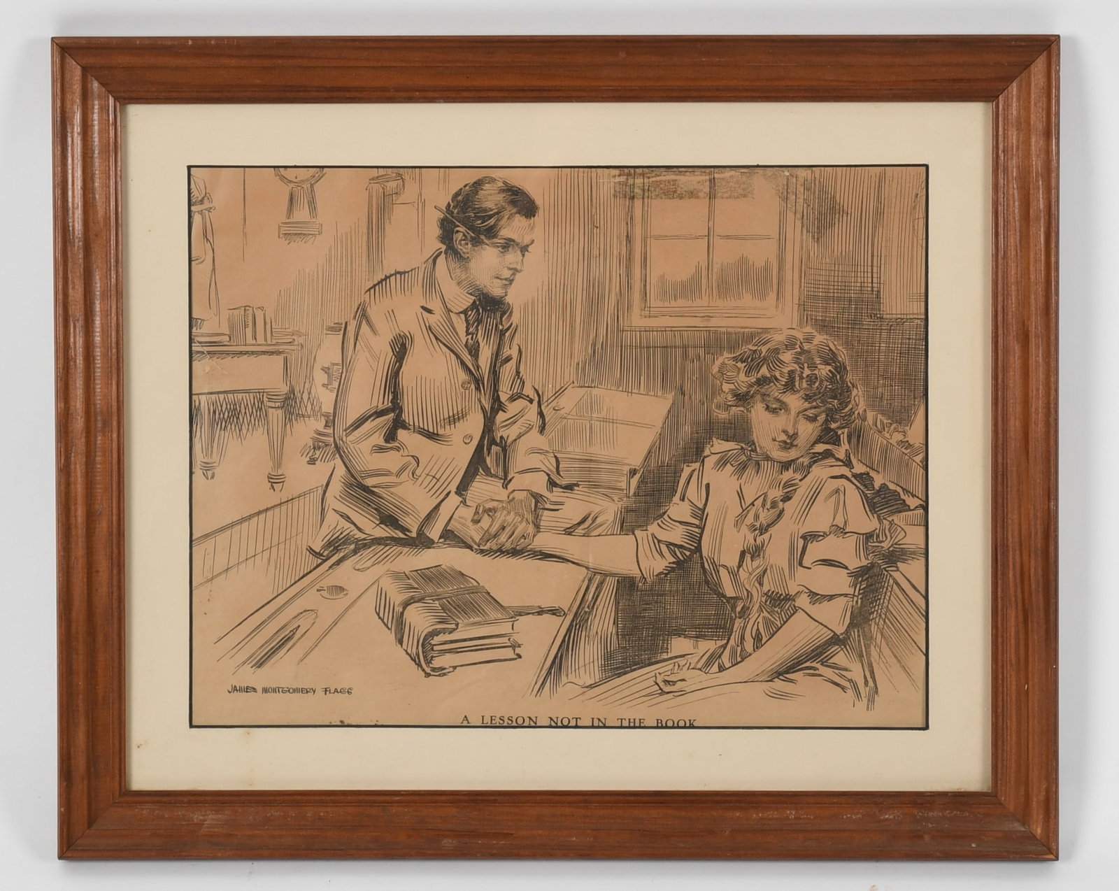 After James Montgomery Flagg (American, 1877-1960), "A Lesson Not in the Book": After James Montgomery Flagg (American, 1877-1960), "A Lesson Not in the Book" Lithograph Dimensions: 12 1/2 in. x 16 1/2 in. (sight); 18 1/2 in. x 22 1/2 in. (framed) 