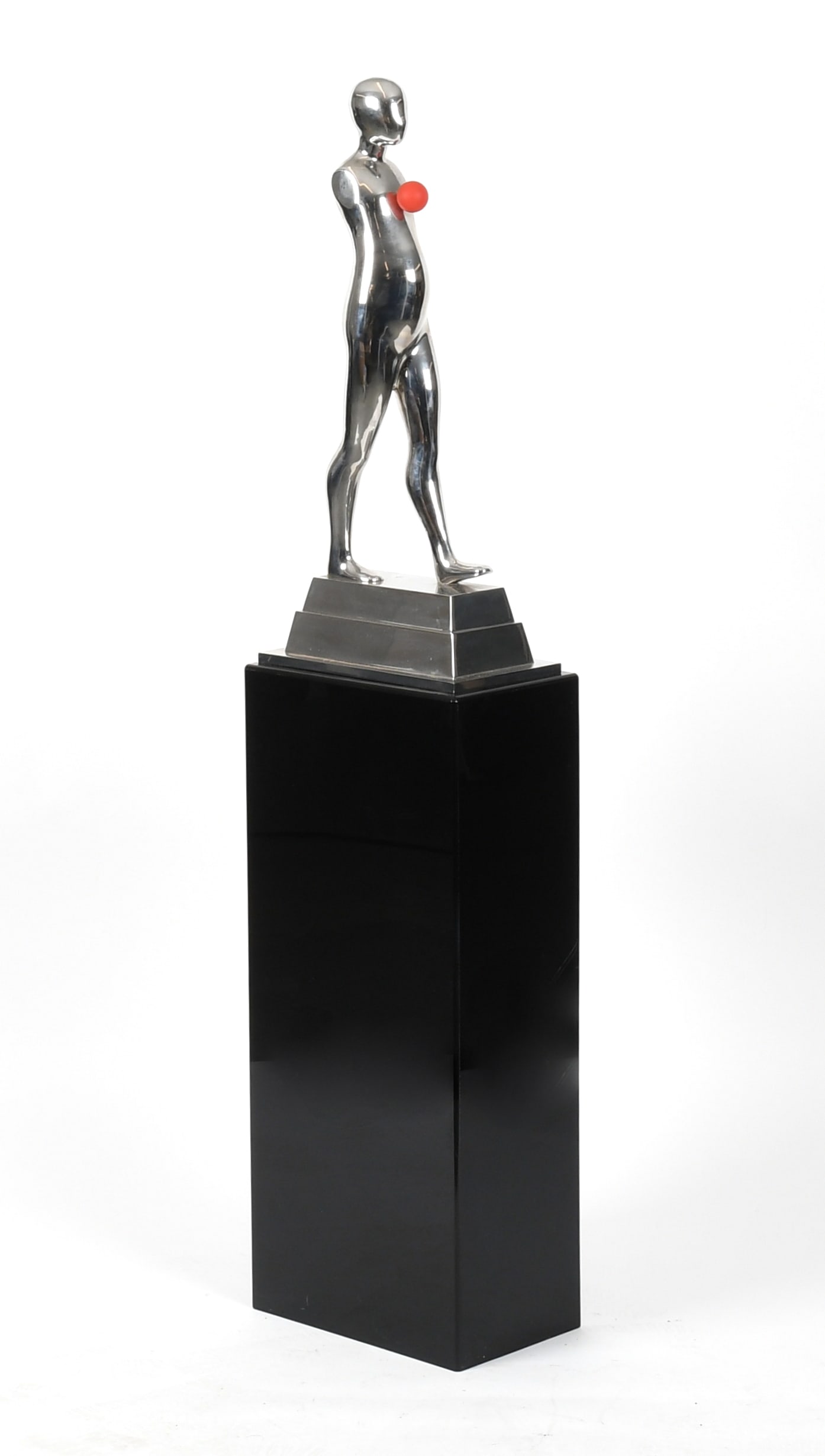 Ernest Tino Trova (American, 1927-2009), 'Falling Man': Ernest Tino Trova (American, 1927-2009), 'Falling Man' 1986, a stainless steel sculpture on a acrylic base, inscribed "6-8" on the base next to the artists mark. 