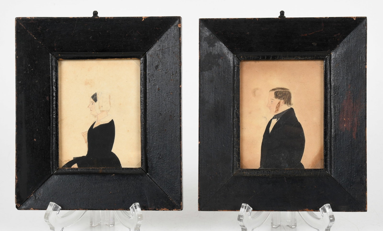A Pair of American School Miniature Profile Portraits of William and Ann Rees, Dated 1849 (1 of 7)