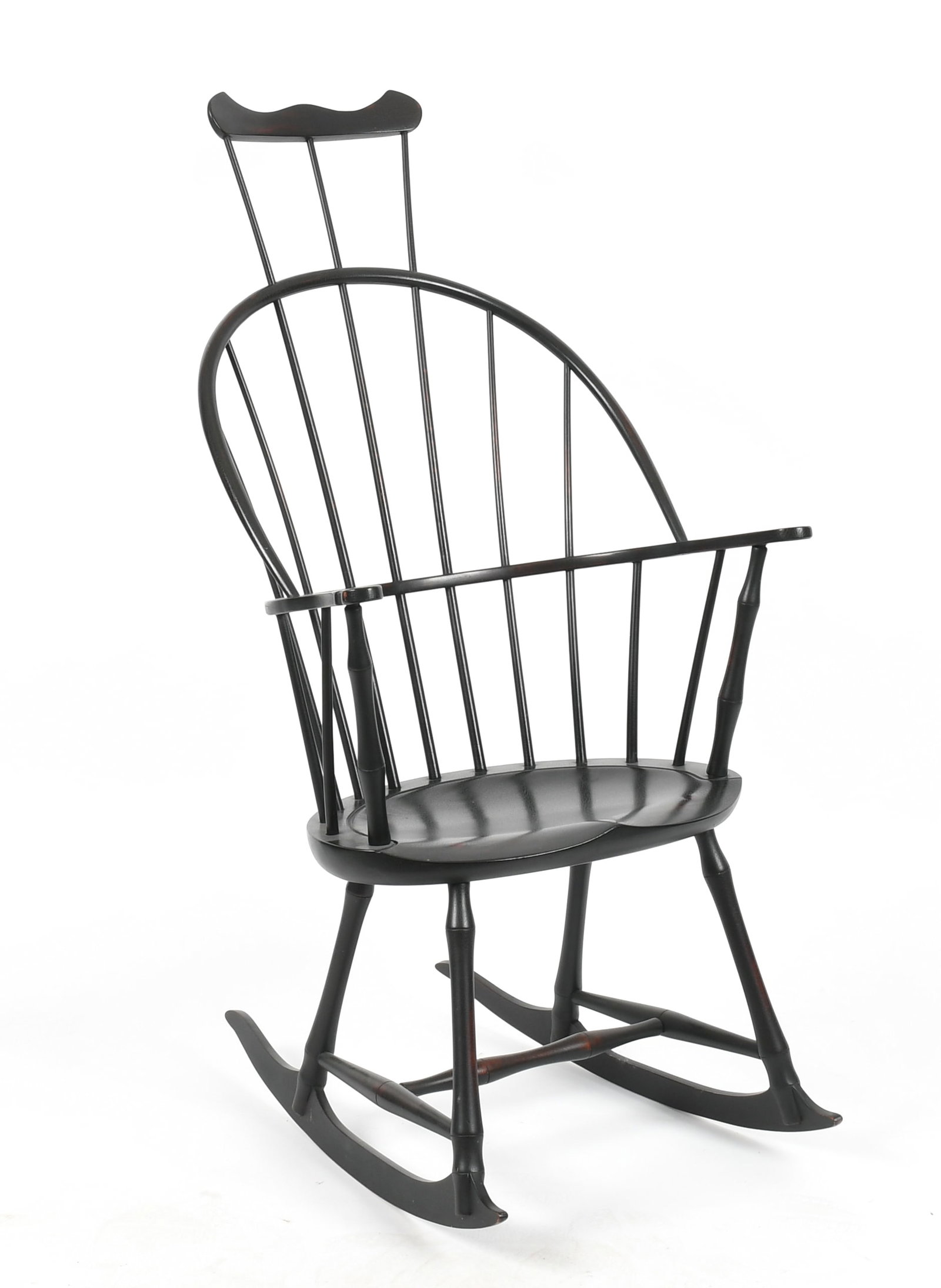 An Ebonized Comb-Back Continuous Arm Rocking Chair, D.R. Dimes, New Hampshire, Late 20th Century (1 of 6)