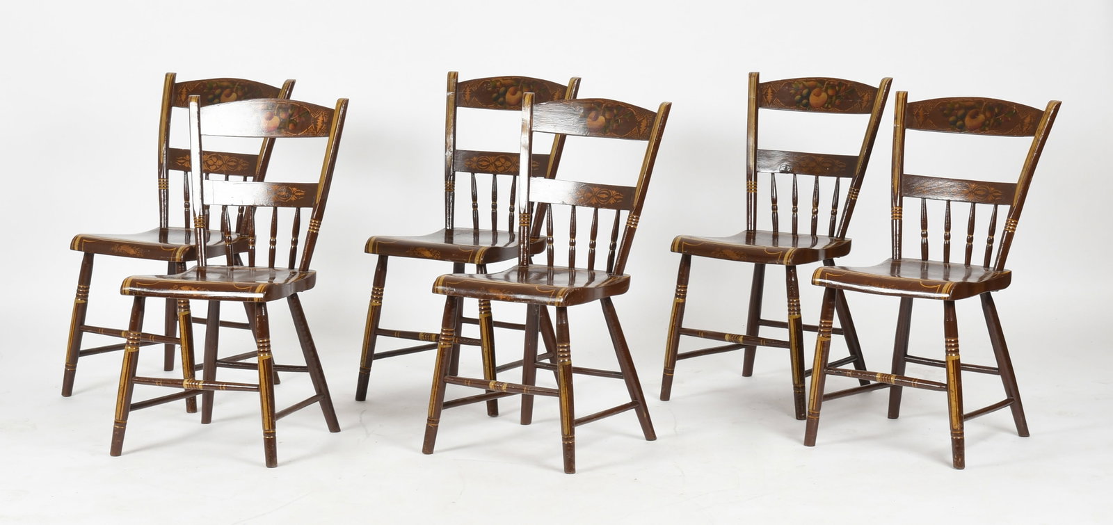 A Set of Six Pennsylvania Painted and Stenciled Plank-Seat Side Chairs, Third Quarter 19th Century (1 of 9)