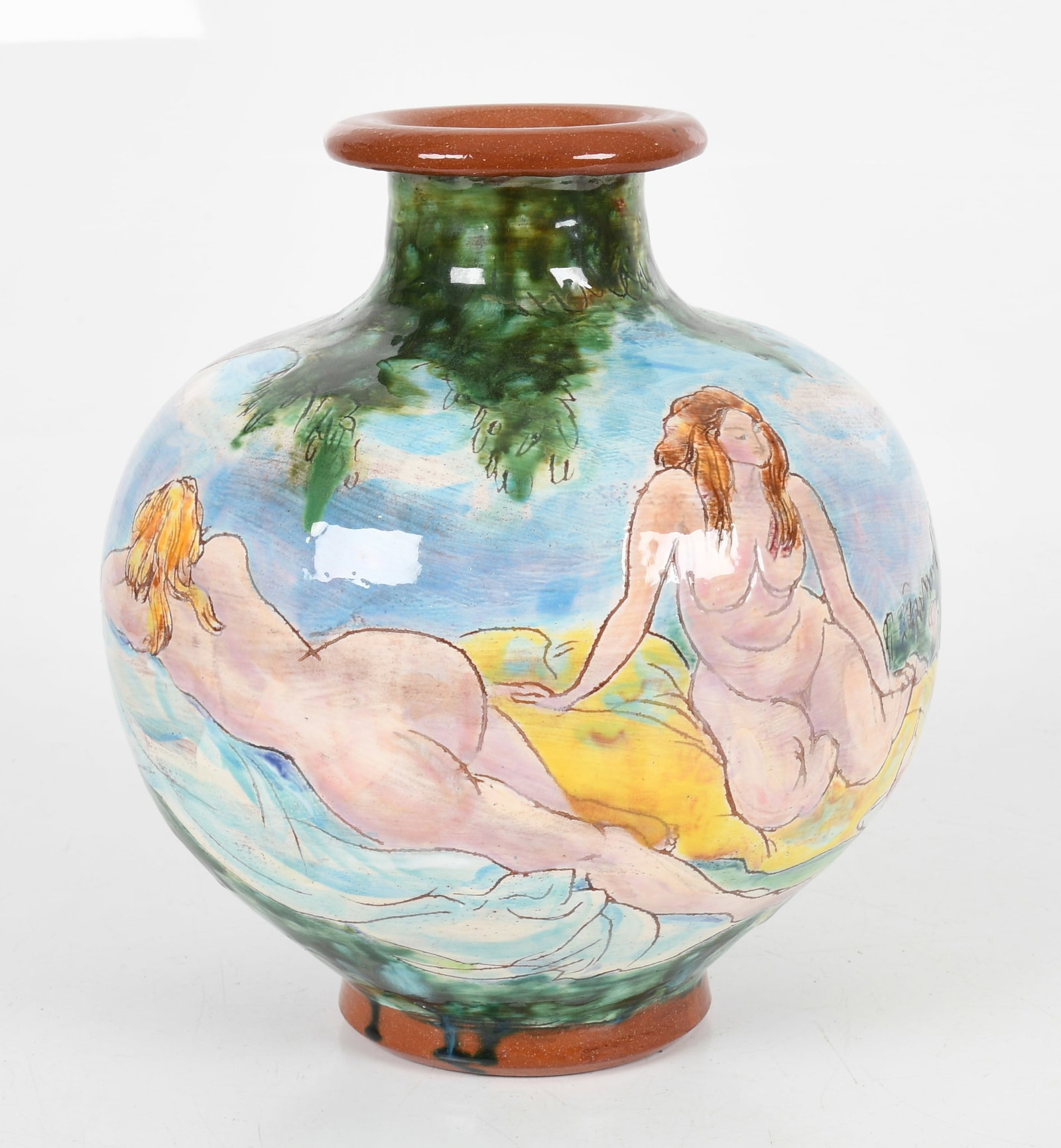 Francis McCarthy (American, 1923 - 2005), Pottery Vase:  Francis McCarthy (American, 1923 - 2005), Pottery Vase 1992, with glazed decoration of nude women in a garden and a figure on horseback in the distance, with incised signature