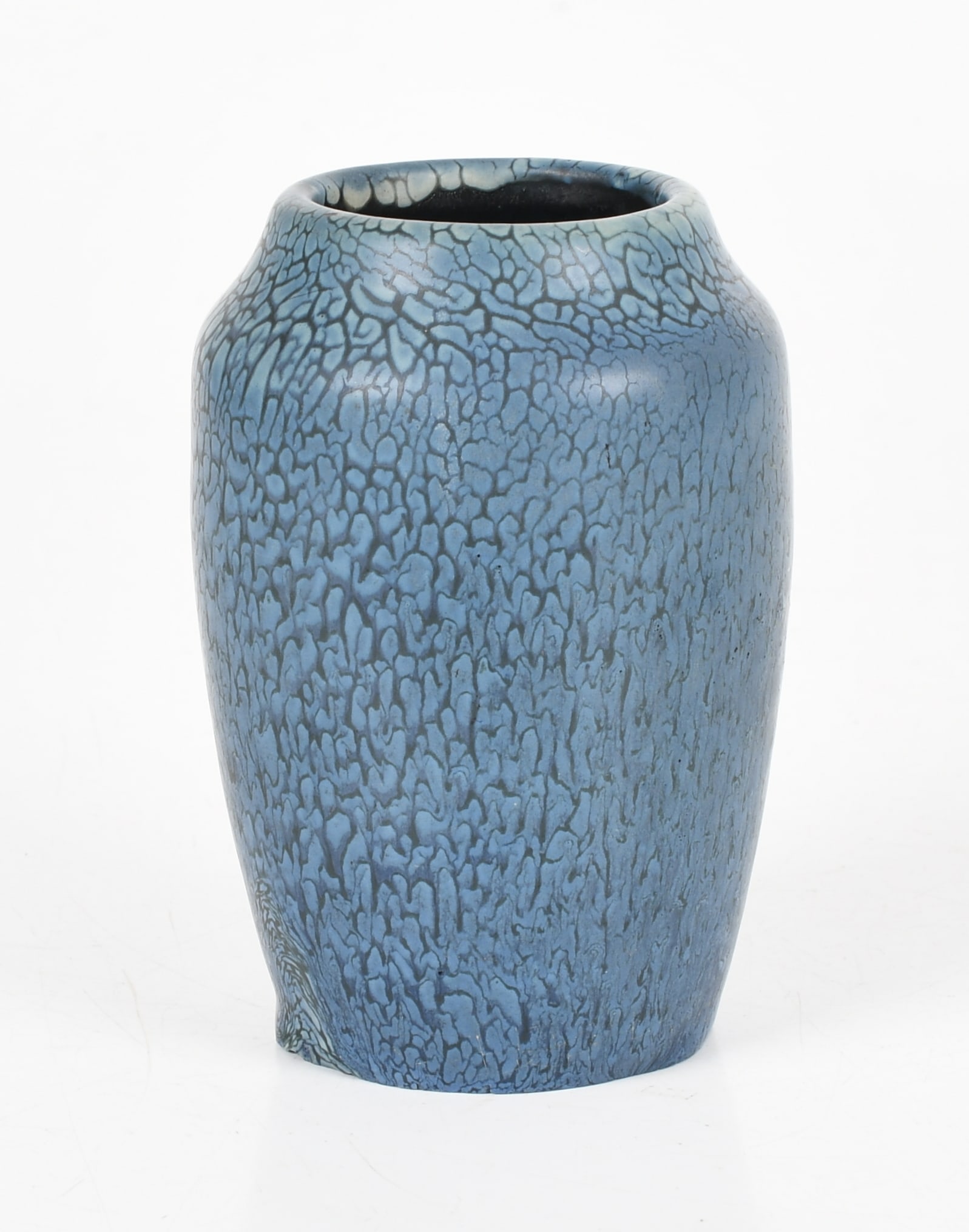 A Hampshire Pottery Matte Blue Vase, Early 20th Century: A Hampshire Pottery Vase, Early 20th Century With frothy, matte blue glaze; marked on the underside "Hampshire Pottery 1811" and with an encircled "M". Dimensions</