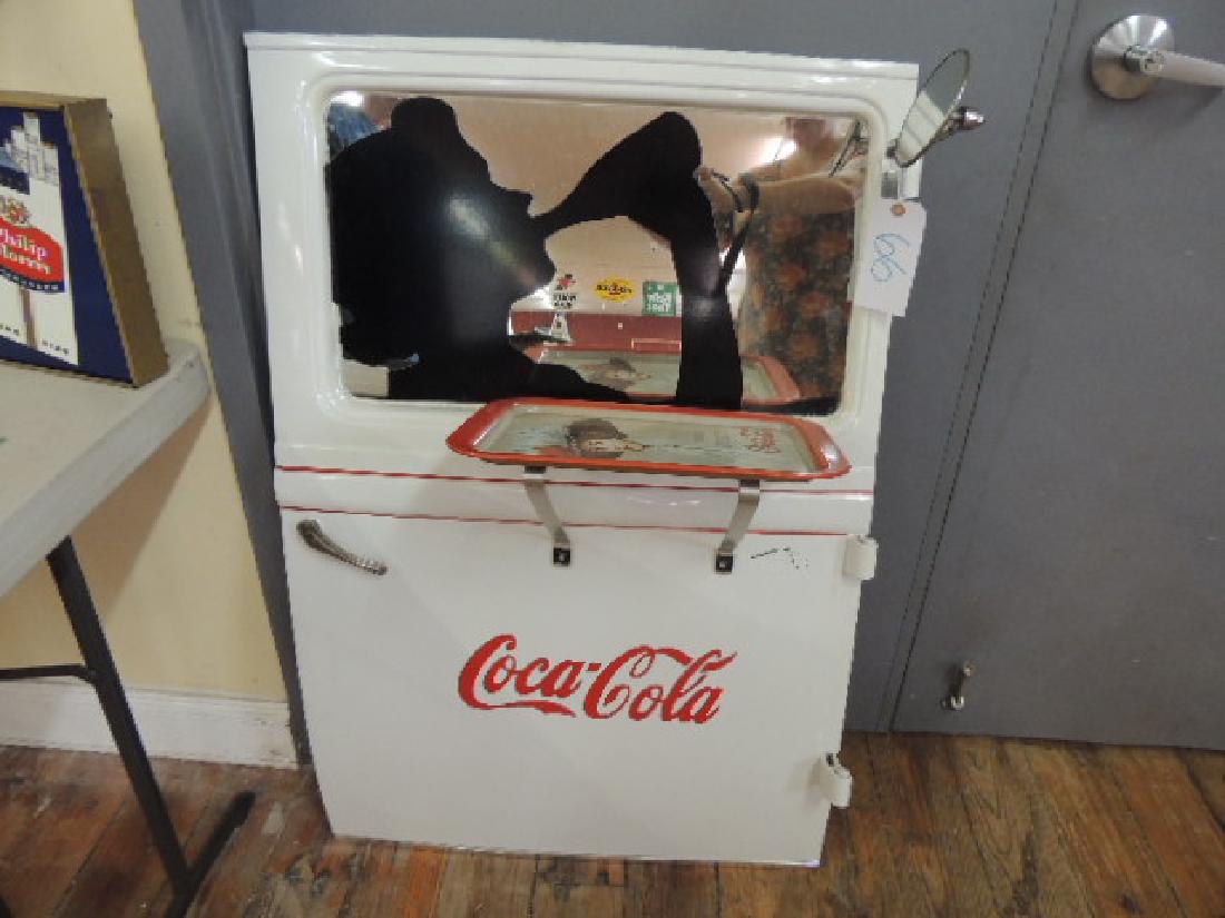 advertising: coca cola antique truck door; mirror in place of window; nice paint; 43"x29"