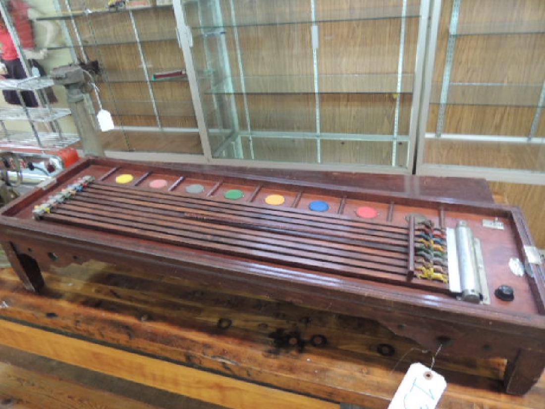 advertising: Gee Wiz Horse Racing Game; 43"x13"x10" early game; excellent condition; NOT TESTED CORD IS TERRIBLE; MOTOR LOOKS GOOD