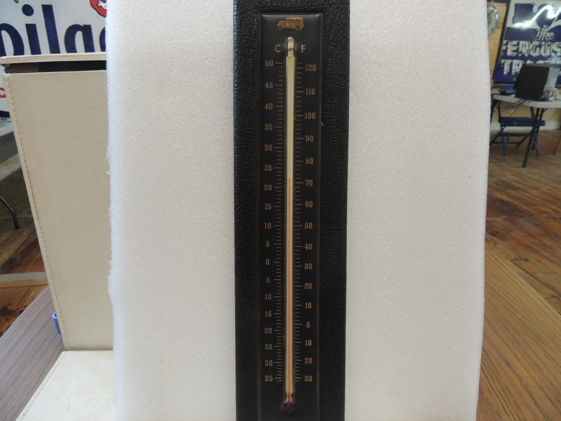 advertising: Gordon's leather thermometer; near perfect; working; 18" x 4.5"