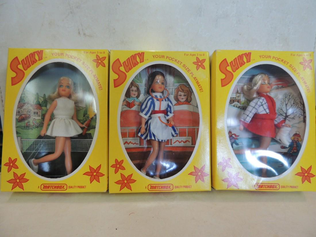 Matchbox: Lot of 3; Matchbox Suky dolls; 1975 by lesney; vintage hard to find in packages