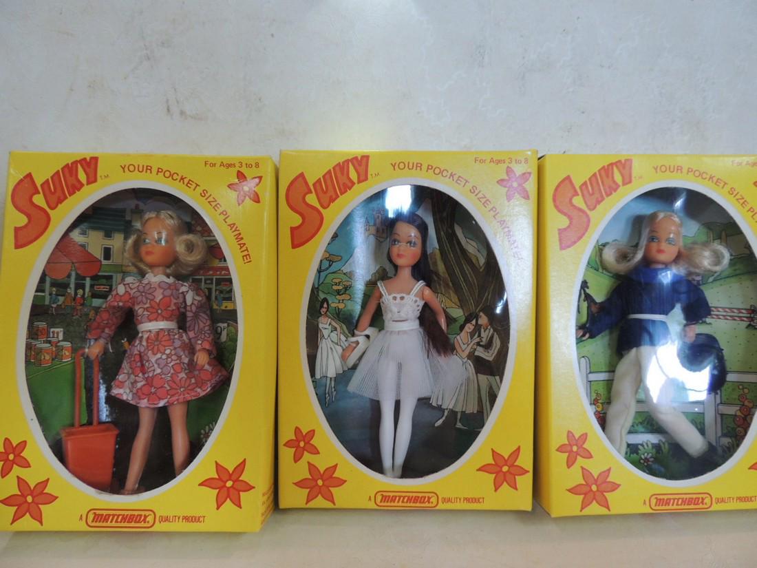 Matchbox: Lot of 3; Matchbox Suky dolls; 1975 by lesney; vintage hard to find in packages