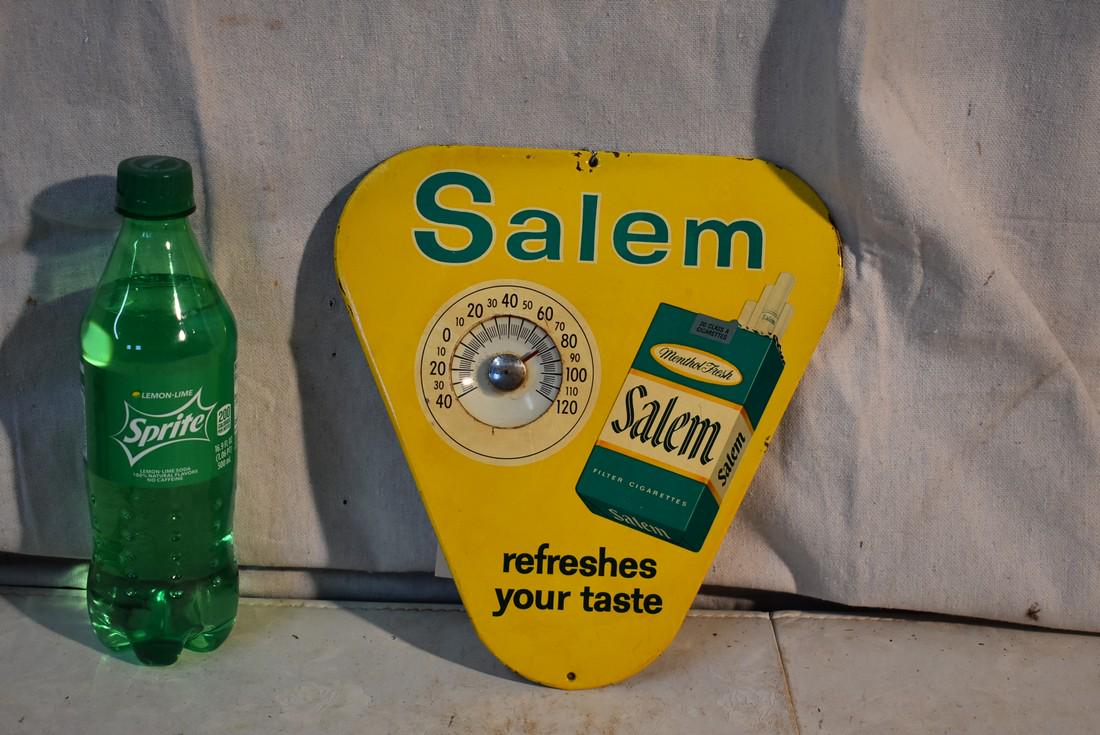 Advertisement: Salem cigarettes thermometer; cardboard back and working