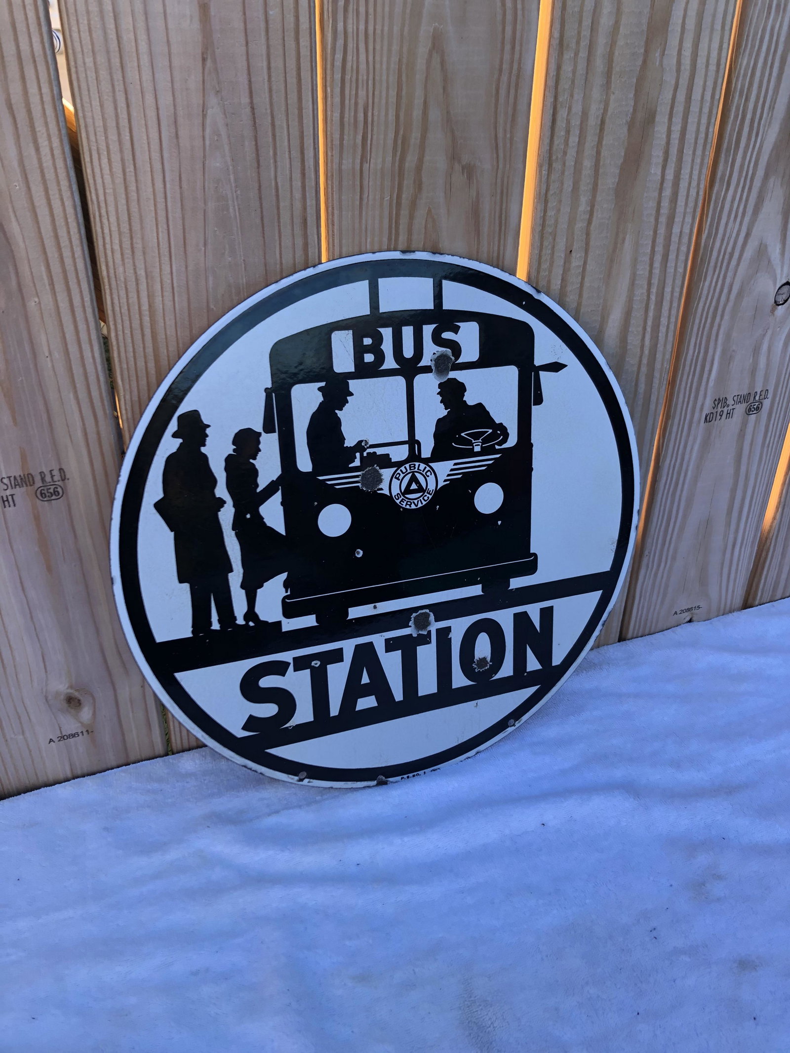 Bus Station: DSP heavy bus station sign 16 inches round Marked PS nuber 1