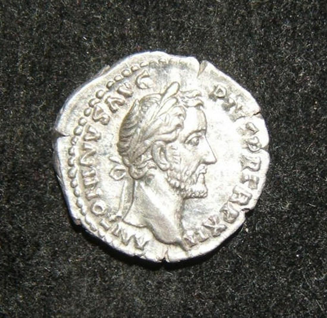 Roman Imperial Antoninus Pius ancient AR Denarius coin (1 of 2)