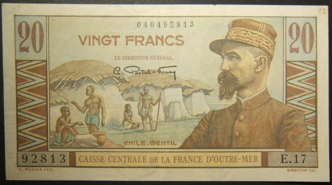 French Equatorial Africa 20 Francs currency banknote (1 of 2)
