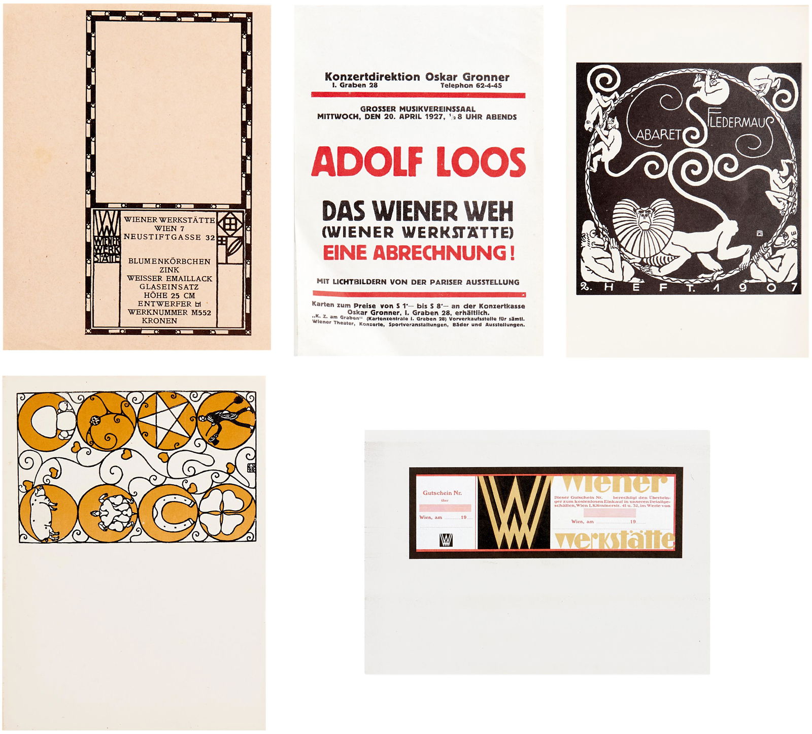 Sammlung von 34 Drucksachen der Wiener WerkstÃ¤tte â€”: Collection of 34 Prints concerning the Wiener WerkstÃ¤tte â€” Austria, fr. 20th century 1) Maria Likarz Strauss: 9 vouchers, probably proofs or uncut sheets. ''This voucher no. entitles the bea