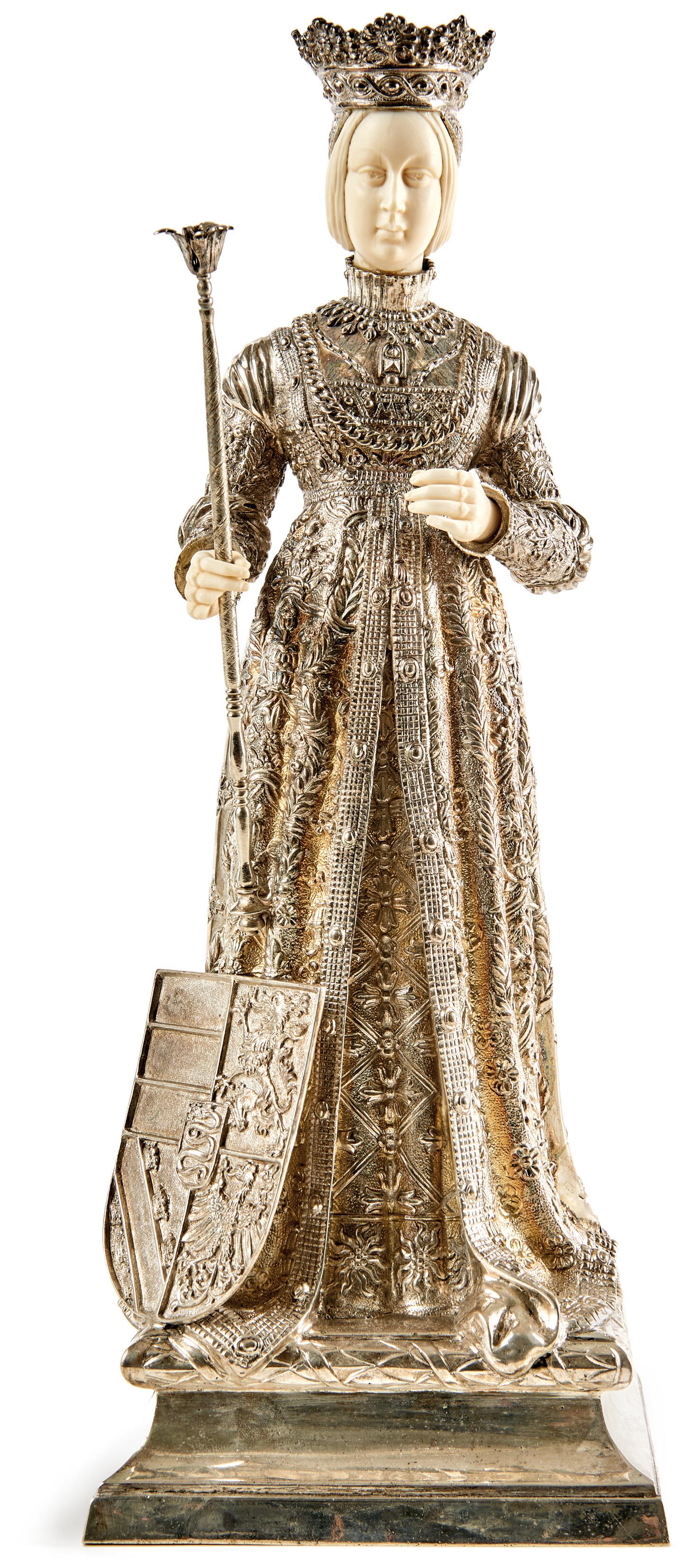 Kaiserin Bianca Maria Sforza â€” Hanau, B. Neresheimer: Empress Bianca Maria Sforza â€” Hanau, B. Neresheimer & Sons, beginning of the 20th century Standing figure on a square pedestal, dressed in a richly ornamented robe with a sceptre in her right h