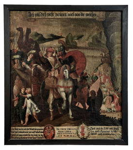 Grosse Gedenktafel mit der Flucht aus Aegypten,: Large commemorative panel depicting the flight from Egypt. : Germany, 17th century. Many-figured procession of the Israelites through the Red Sea, above and below with inscriptions, below between