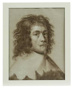 Vaillant, Bernard (Attrib.): Bildnis eines Edelmannes oder Kaufmanns mit Spitzenkragen: Vaillant, Bernard - attributed to: : Portrait of a nobleman or merchant with lace collar. (Lille 1623-1677 Amsterdam) Charcoal and chalk/paper. Verso attribution to Wallerant Vaillant and green collec