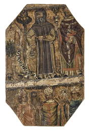 Der heilige Antonius der Grosse und Bischoefe, Tirol, um 1330