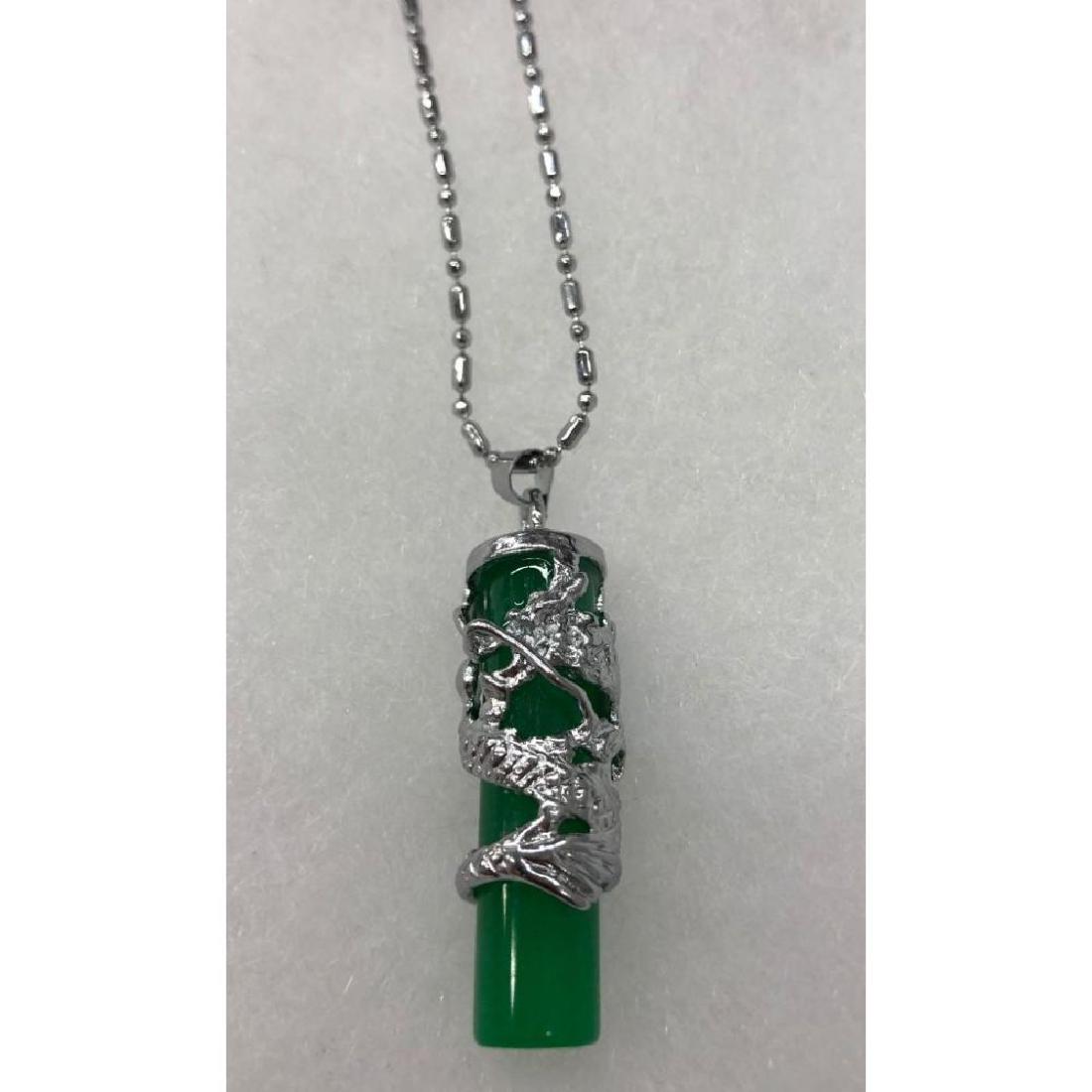 Stunning Asian Green Jade Dragon Pendant Necklace (1 of 3)