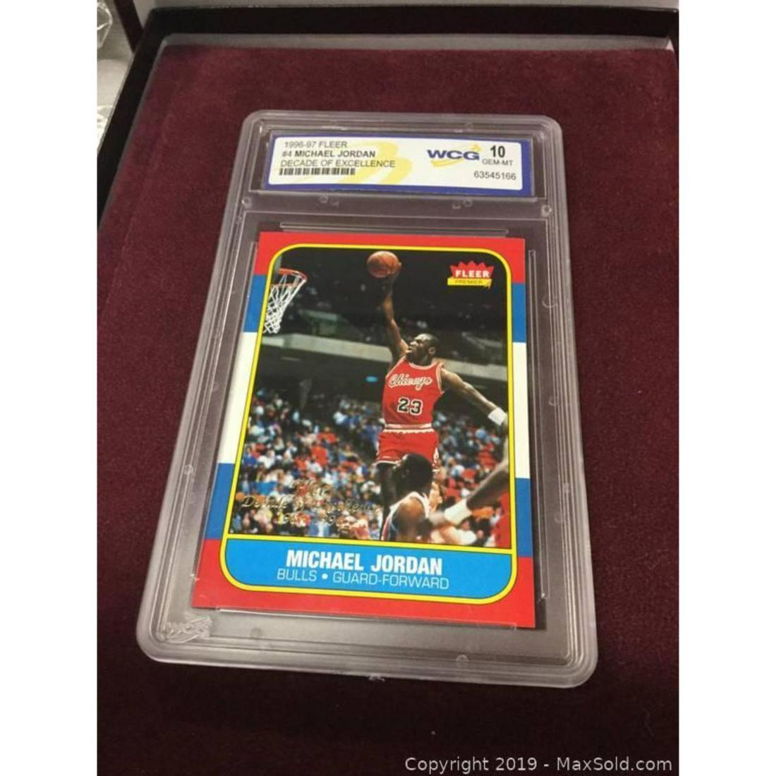 1996 Fleer Michael Jordan Grade 10 Rookie RC Basketball: 1996 Fleer Chicago Bulls Michael Jordan, Decade of Excellence, Grade 10 Basketball Card. Graded by WCG: GEM MINT. View Photos For Further Details. Â