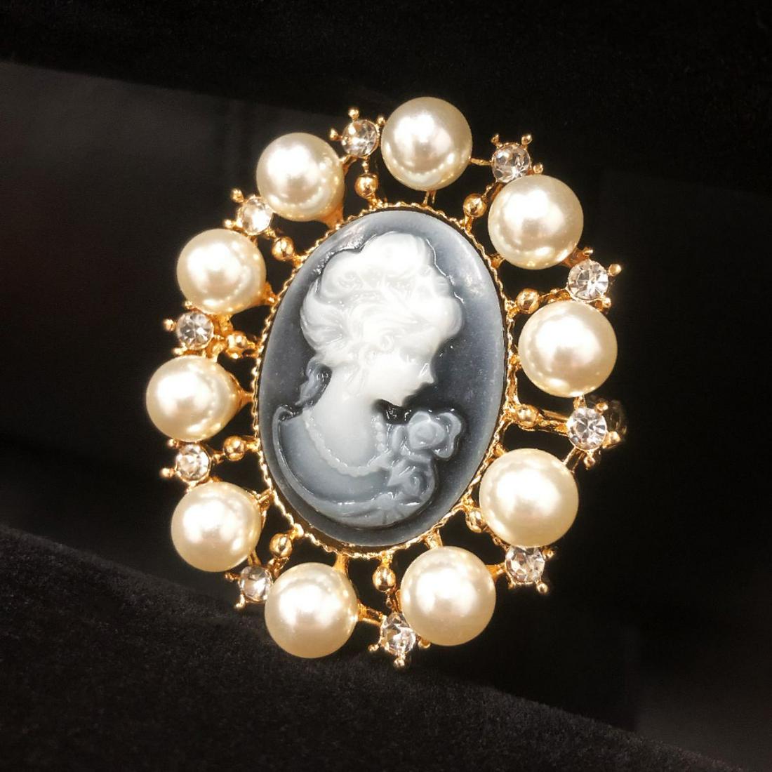 Grey And Gold Pearl Cameo Broach With Silhouette Of A: Grey And Gold Pearl Cameo Broach With Silhouette Of A Beauty. View Photos For Further Details. The most popular cameos today are carved in sea shells, a tradition that began in the fifteenth or sixtee