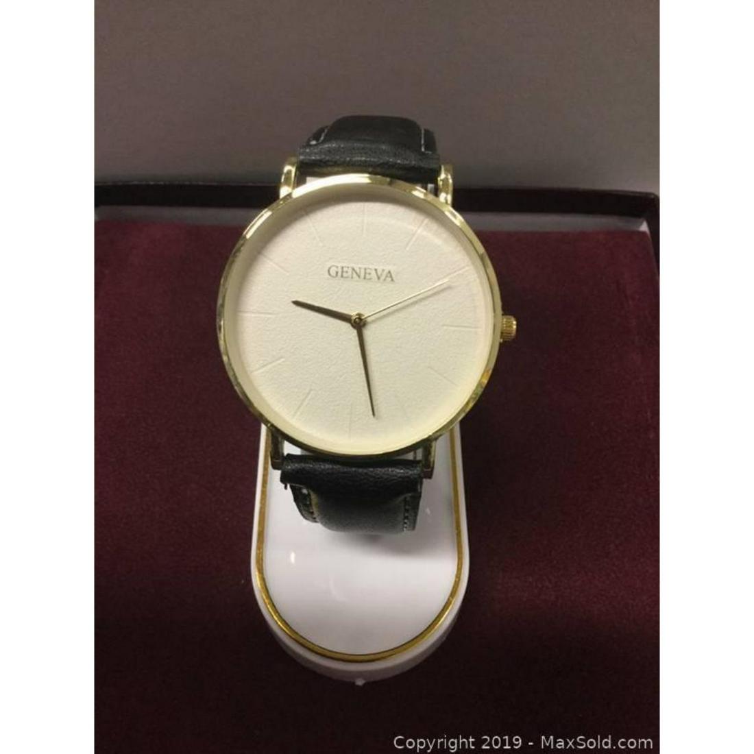 New Geneva Mens Watch With Stitched Leather Band: New Geneva Watch, Stitched Leather Band, Brand New Working. See Photos For Further Inspection.
