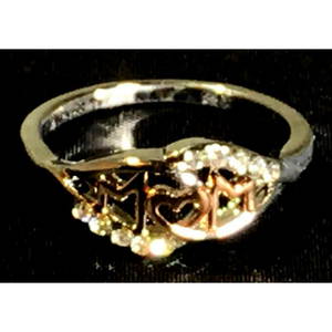 Fashion Love Mum Ring Two Tone Rose Gold MOM on Silver