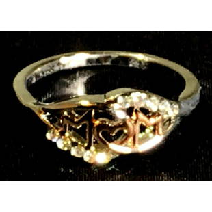 Fashion Love Mum Ring Two Tone Rose Gold MOM on Silver: Fashion Love Mum Ring Two Tone Rose Gold MOM on Silver Band Size 6