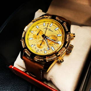 Mens L.A Banus Formal Gold Dial Chronograph Genuine: Mens L.A Banus Formal Gold Dial Chronograph Genuine Leather Band Watch. The Watch Is Accompanied By A Mounting Pillow & Stitch Leather Casing From L.A Banus. This Offers Safe Keeping For Your Watch