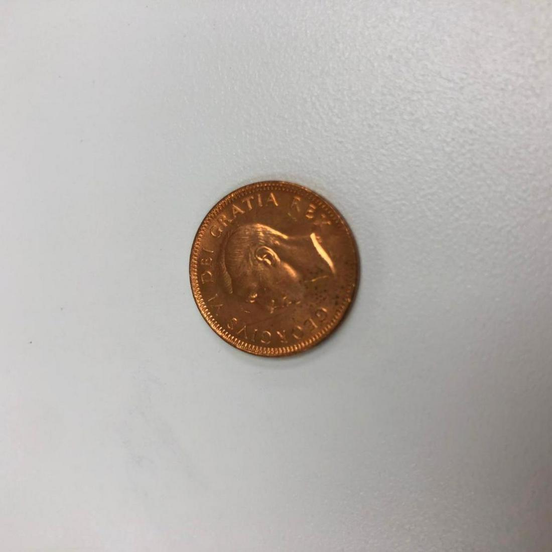 1950 George VI Canadian 1 Cent: Obverse The portrait in left profile of George VI is surrounded with the inscription "GEORGIVS VI DEI GRATIA REX" (George VI, King by the grace of God) Lettering: GEORGIVS VI DEI GRATIA REX HP Engrave